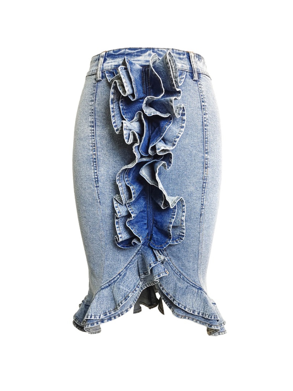 Cascadia Ruffle Column Denim Skirt - Picture 3 of 4